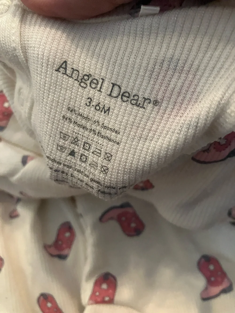 Angel Dear White Long-Sleeve Dress Pajama Set with Pink Boot Print